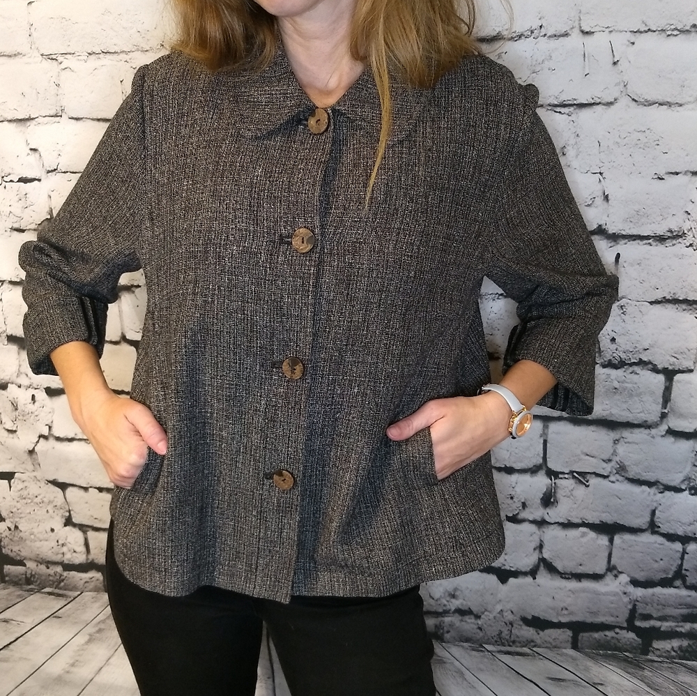 J.Jill Short Tweed Button Front Collared Blazer - Picture 3 of 8